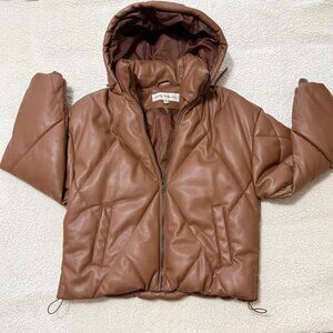 Sebby Collection Women's Faux Leather Puffer Jacket With Hood